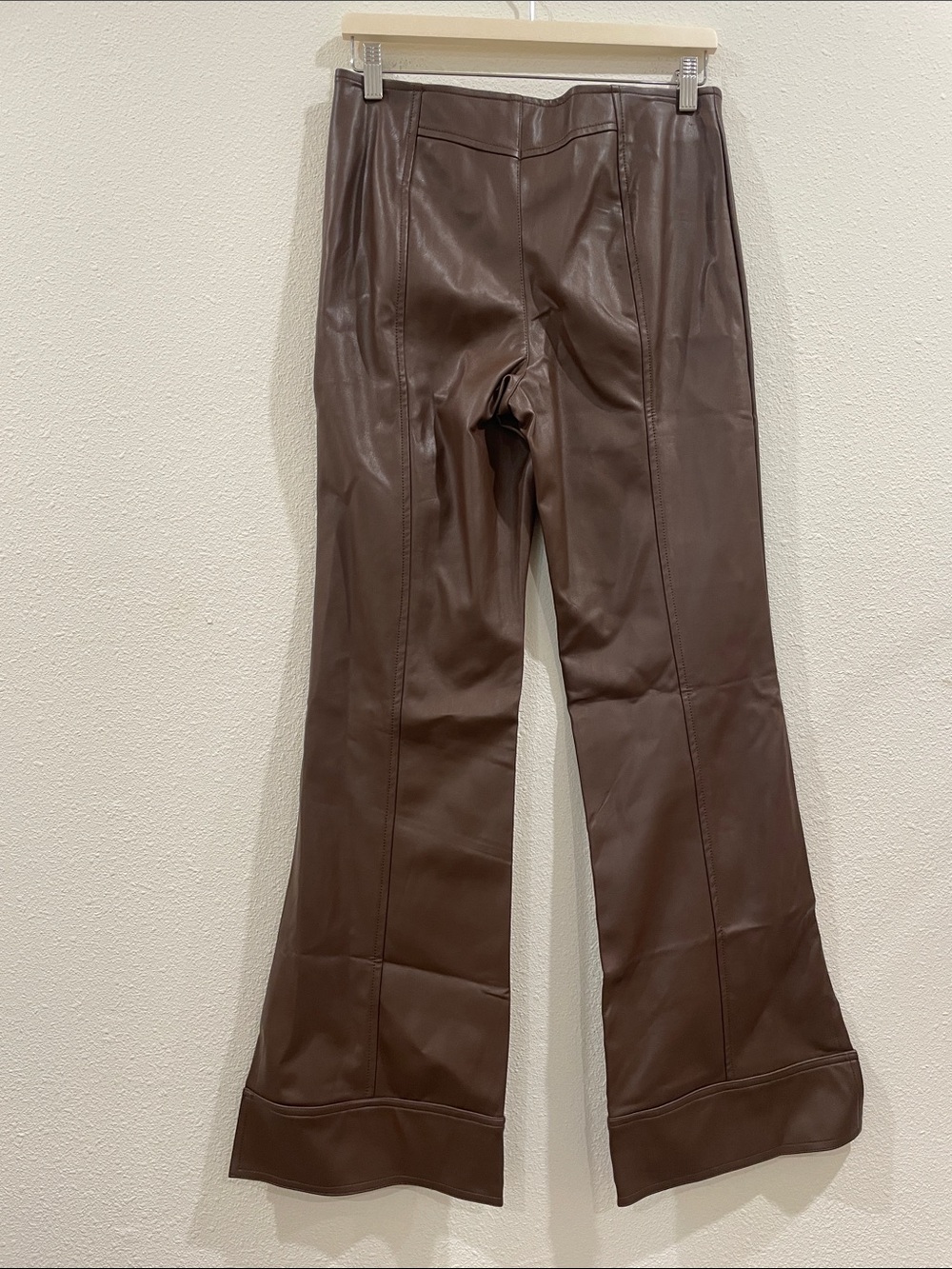 NWT Free People Glow Up Faux Leather Pants Brown Flare Retro Boho Size 8 - Picture 8 of 9